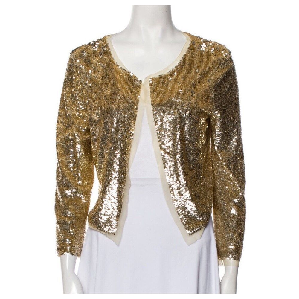 Tory Burch Gold‎ Sequins Open Front Cardigan Size Medium